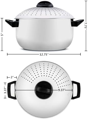 48 Quart Stainless Steel Pasta Pot with Strainer Lid and Locking Handle