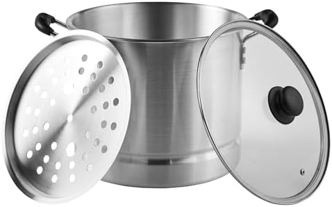 16-Quart Aluminum Steamer with Glass Lid Perfect for Food Preparation