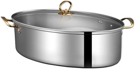 Stainless Steel Fish Steamer Premium Grade Large Capacity Gold Handle