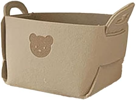 Keebgyy Bear Pattern Felt Storage Basket with Handles