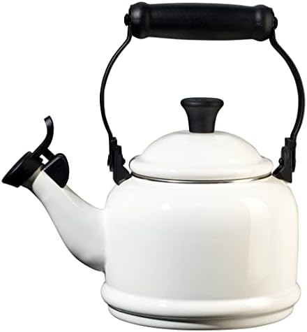 Le Creusage Enamel On Steel Demi Tea kettle 125 qt White Durable Design