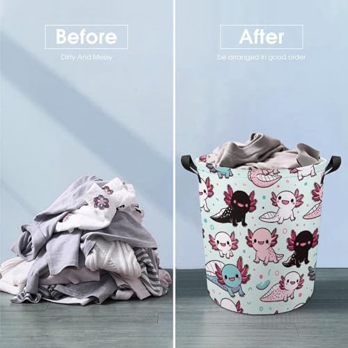 Cartoon Axolotl Laundry Hamper Waterproof Fun