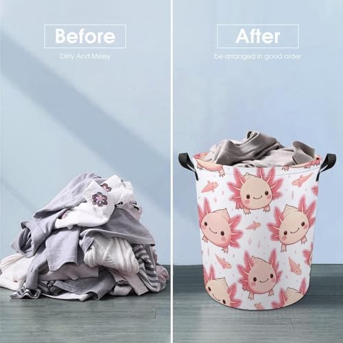 Cartoon Axolotl Pink Laundry Hamper