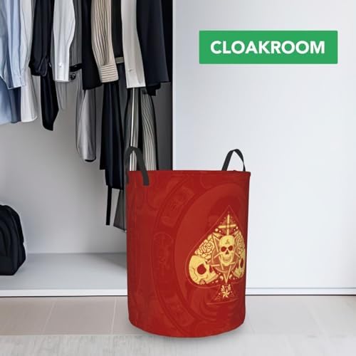 Ace Poke Skull Red Print Waterproof Folding Laundry Hamper Basket
