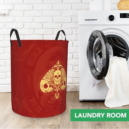 Ace Poke Skull Red Print Waterproof Folding Laundry Hamper Basket