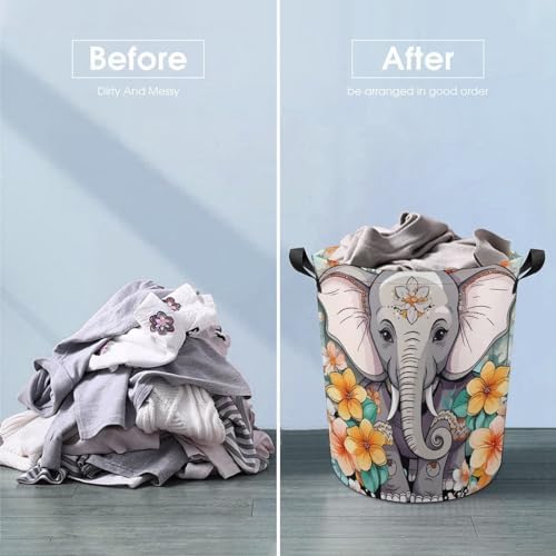 Waterproof Cartoon Elephant Laundry Hamper Cute Storage Basket for Home Kitchen