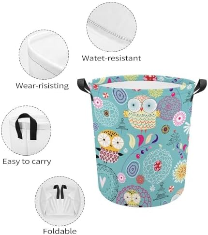Floral Owls Folding Laundry Hamper