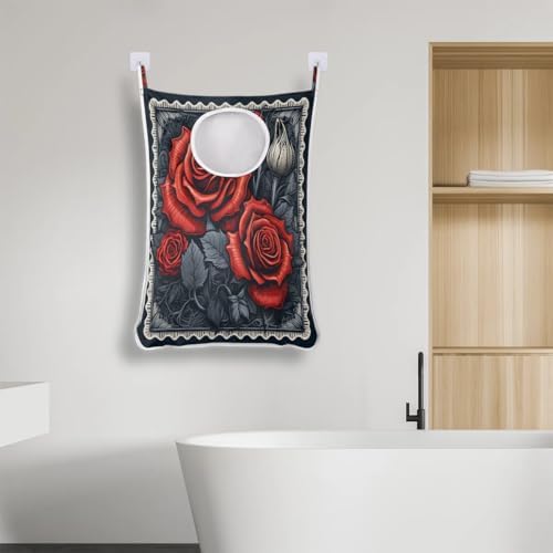 Foldable Red Rose Laundry Hamper for Efficient Storage