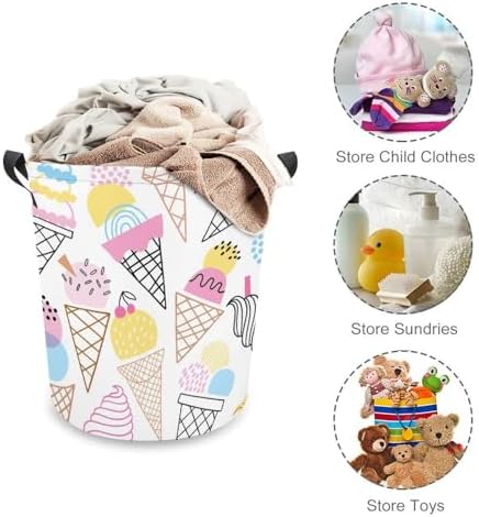 Cute Summer Ice Cream Collapsible Laundry Hamper for Family Dorm Use