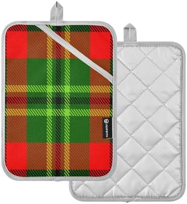 Green Red Tartan Potholders Heat-Resistant Set of 2