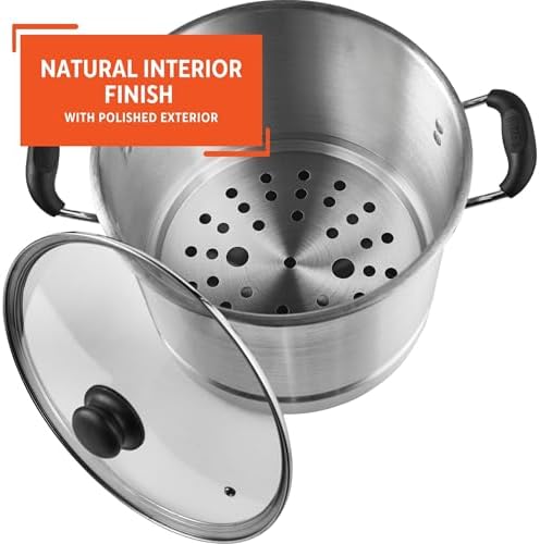 16-Quart Aluminum Steamer with Glass Lid Perfect for Food Preparation