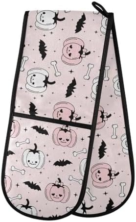 SUSIYO Double Oven Mitts Pink Halloween Pumpkins Bats