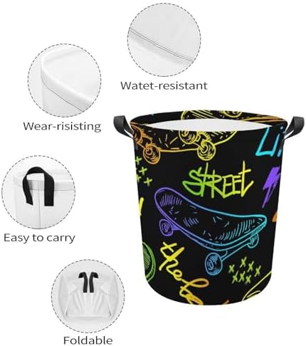 Colourful Skateboard Laundry Hamper Urban Style Waterproof Clothes Basket with Handles