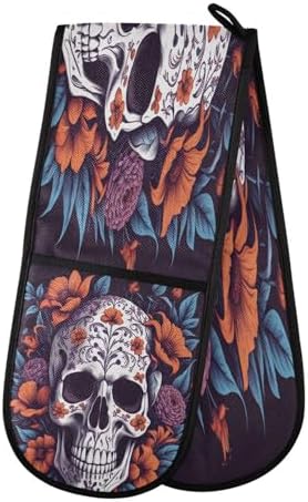Quteprint Halloween Floral Skull Skeleton Oven Mitts