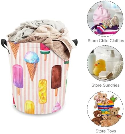 Retro Watercolor Ice Cream Laundry Basket with Handles