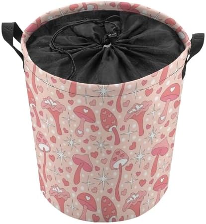 MEIKKO Vintage Pink Mushroom Laundry Basket - Retro Design Waterproof Collapsible Storage Solutions