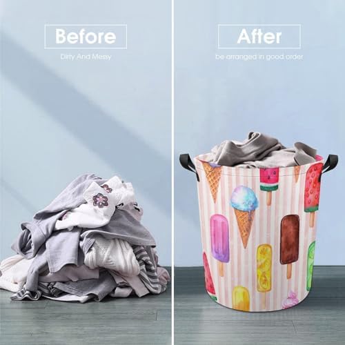 Retro Watercolor Ice Cream Laundry Basket with Handles