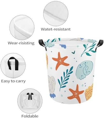 Cute Ocean Waterproof Laundry Hamper with Easy Carry Handles for Home Travel