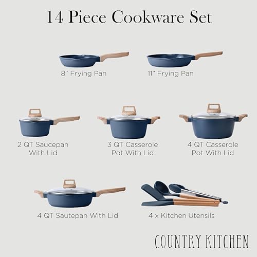 Country Kitchen Nonstick Pots and Pans Set 14-Piece