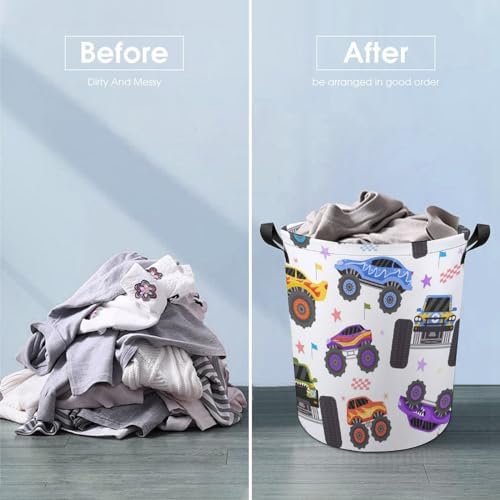 Cartoon Monster Trucks Water resistant Laundry Hamper