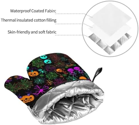 Halloween Skull Print Oven Mitts Set of 4