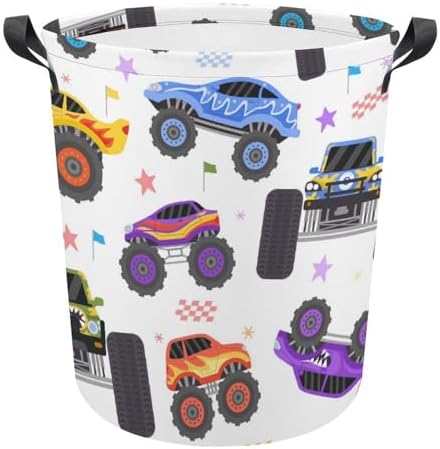 Cartoon Monster Trucks Water resistant Laundry Hamper