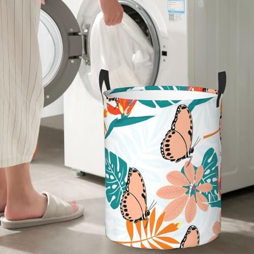 Flower Foldable Laundry Basket with Handles - Butterfly Design M