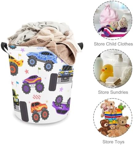 Cartoon Monster Trucks Water resistant Laundry Hamper