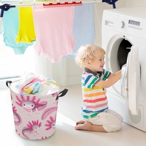 MeikoKClosure Cartoon Axolotl Pink 173x138 Water Resistant Laundry Hamper