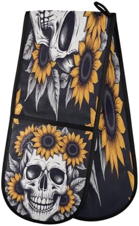 Halloween Skeleton Sunflower Oven Mitt Potholder Heat Resistant Over-the-Shoulder Design