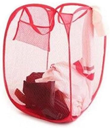 Foldable 52cm x 32cm x 37cm Mesh Laundry Bag with Handles Red