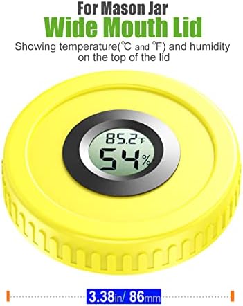 ZHANXUBIO Airtight Mason Jar Lids with Hygrometer 2pcs 86mm Yellow