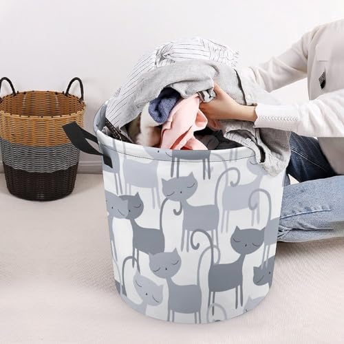 MEIKKO Grey Cat Pattern Laundry Basket with Waterproof Coating