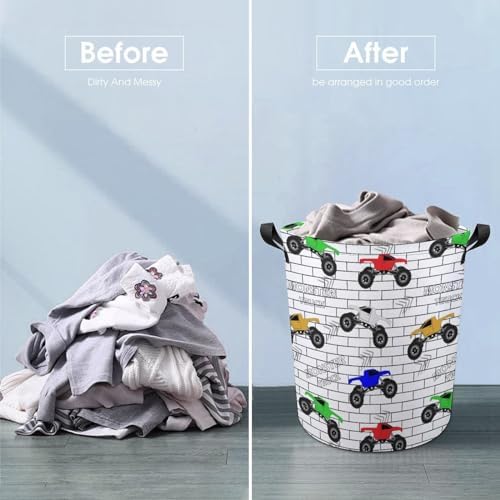 MEIKKO Multicolored Cars Monster Track Laundry Hamper