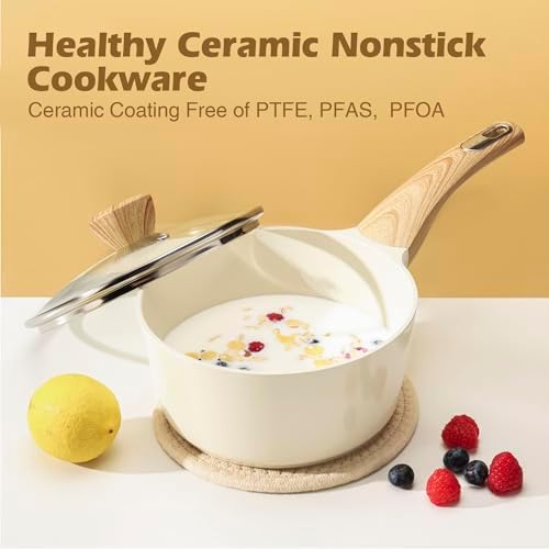 Healthy Ceramic Cookware Set Nonstick 14-Piece for Induction Cooking Kitchen Use
