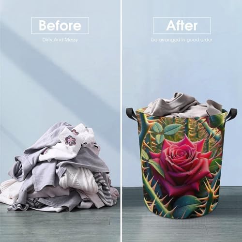 MEIKKO Rose Among Thorns Laundry Hamper Waterproof Collapsible