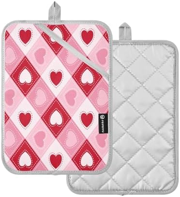 Kcldeci Heart-Plaid 2-Pack Heat-Resistant Potholders