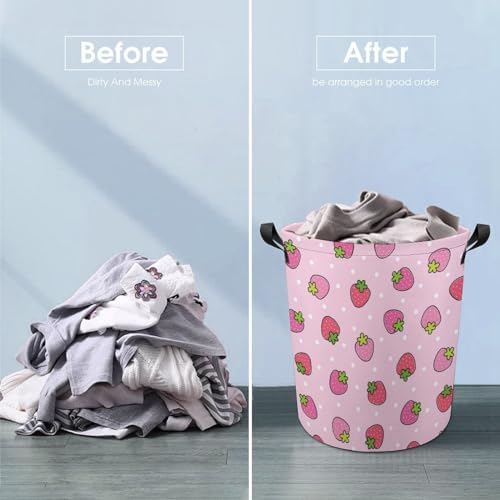 Perfectique Pink Strawberry Laundry Hamper Collapsible Waterproof Storage for Family Pets
