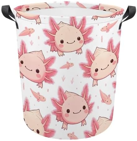 Cartoon Axolotl Pink Laundry Hamper