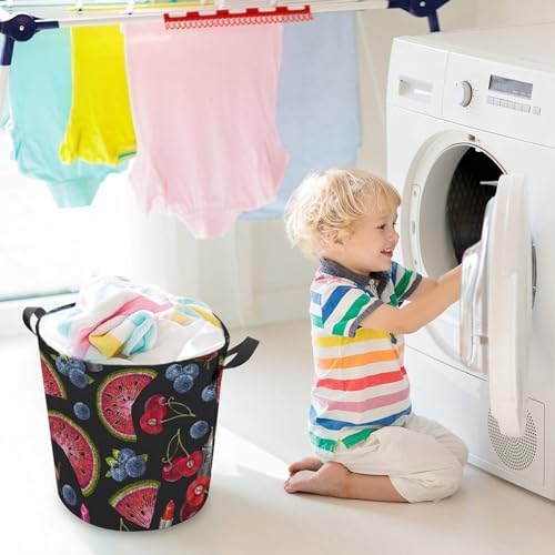 Cherry Watermelon Laundry Basket Durable Collapsible Hanger for Family Travel