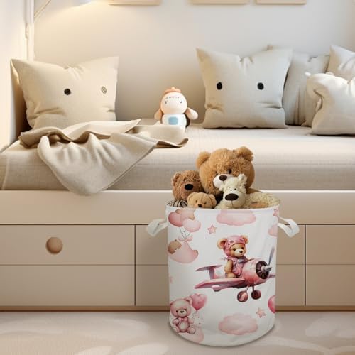 Briblaze Kids Laundry Basket with Pink Bear Design