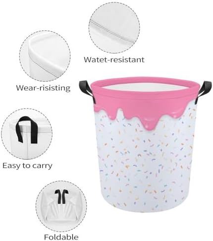 Pink Dripping Liquid Laundry Hamper Donut Basket for Dorms Bedroom Bathroom