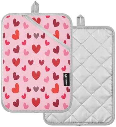 Kcldeci Cute Hearts 2-Pack Heat-Resistant Potholders