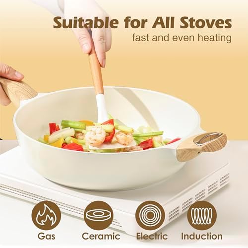 Healthy Ceramic Cookware Set Nonstick 14-Piece for Induction Cooking Kitchen Use