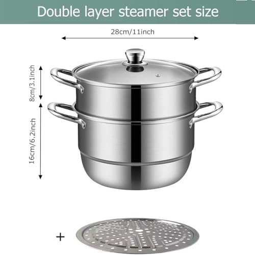 11-inch Stainless Steel Steamer Pot with Glass Lid