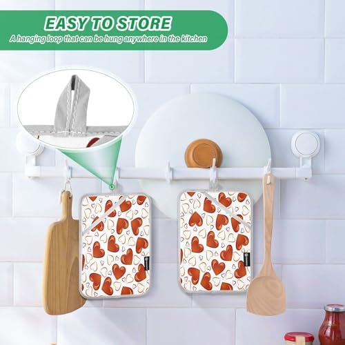 Red Hearts 2-Piece Set Thick and Durable Pot Holder Set