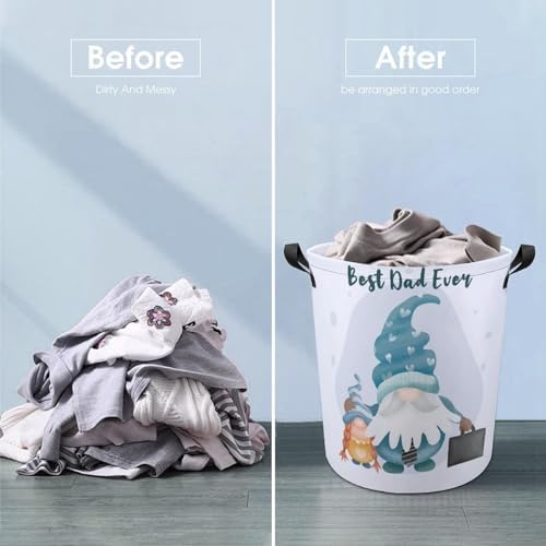 Fathers Day Quote Waterproof Gnome Laundry Hamper with Easy Carry Handles