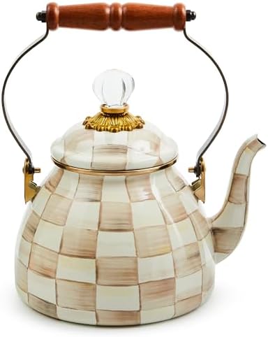 Stylish Mocha Check Tea Kettle for Coffee or Tea 2 Quarts