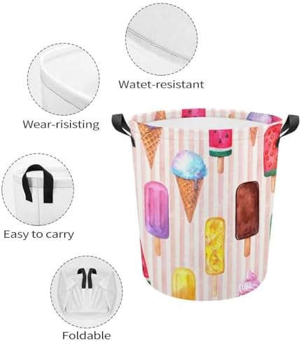 Retro Watercolor Ice Cream Laundry Basket with Handles