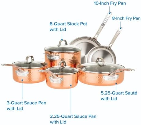 Viking 3-Ply 10-Piece Copper Cookware Set with Glass Lids